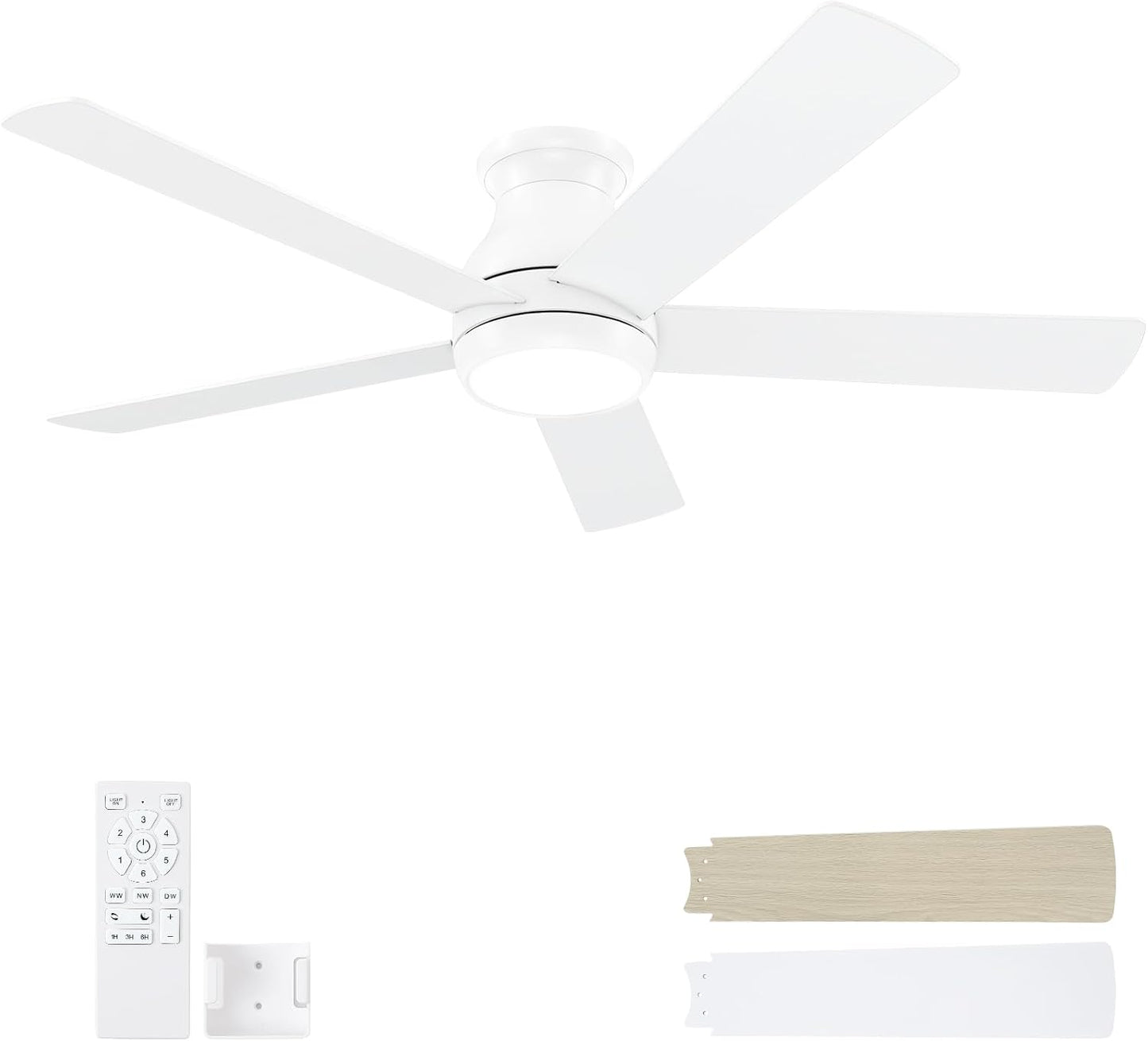 52 Inch White Ceiling Fan with Lights and Remote for Comfort