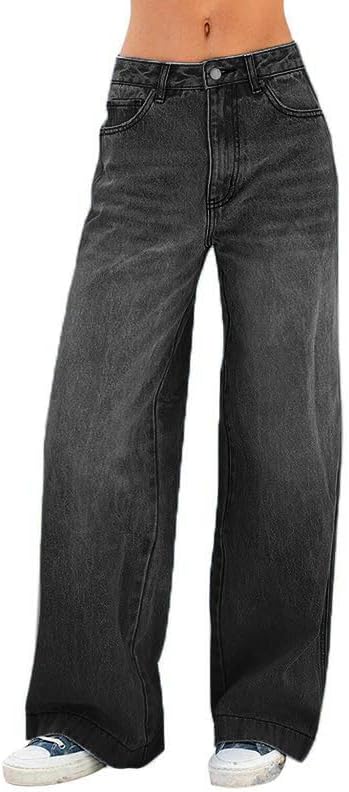 EMMIOL Women's Vintage Y2K Wide Leg Distressed Denim Jeans
