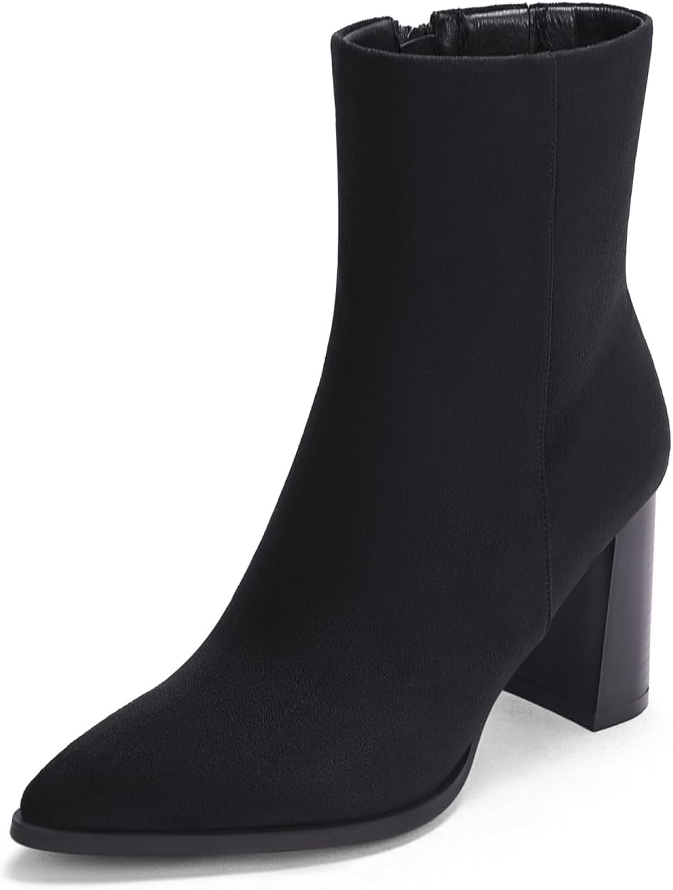 Coutgo Womens Ankle Boots with Chunky Heel and Side Zipper