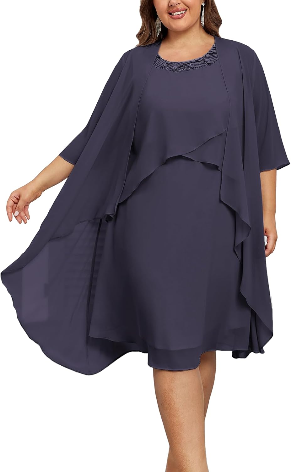 Plus Size 2 Piece Wedding Guest Dress with Jacket for Women