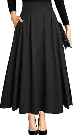RANPHEE Women's Ankle Length High Waist Flowy Maxi Skirt