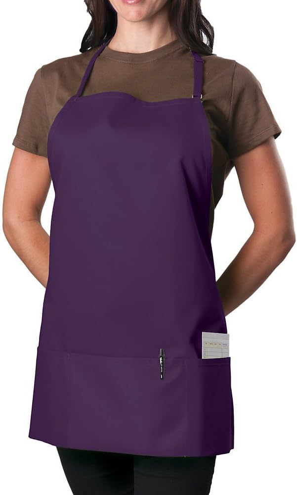 KNG Purple 3 Pocket Adjustable Bib Apron for Men and Women