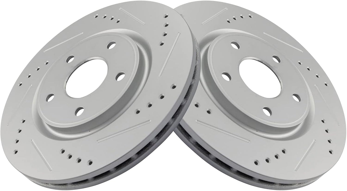 TRQ Front Performance Drilled Slotted G-Coated Brake Rotors Pair