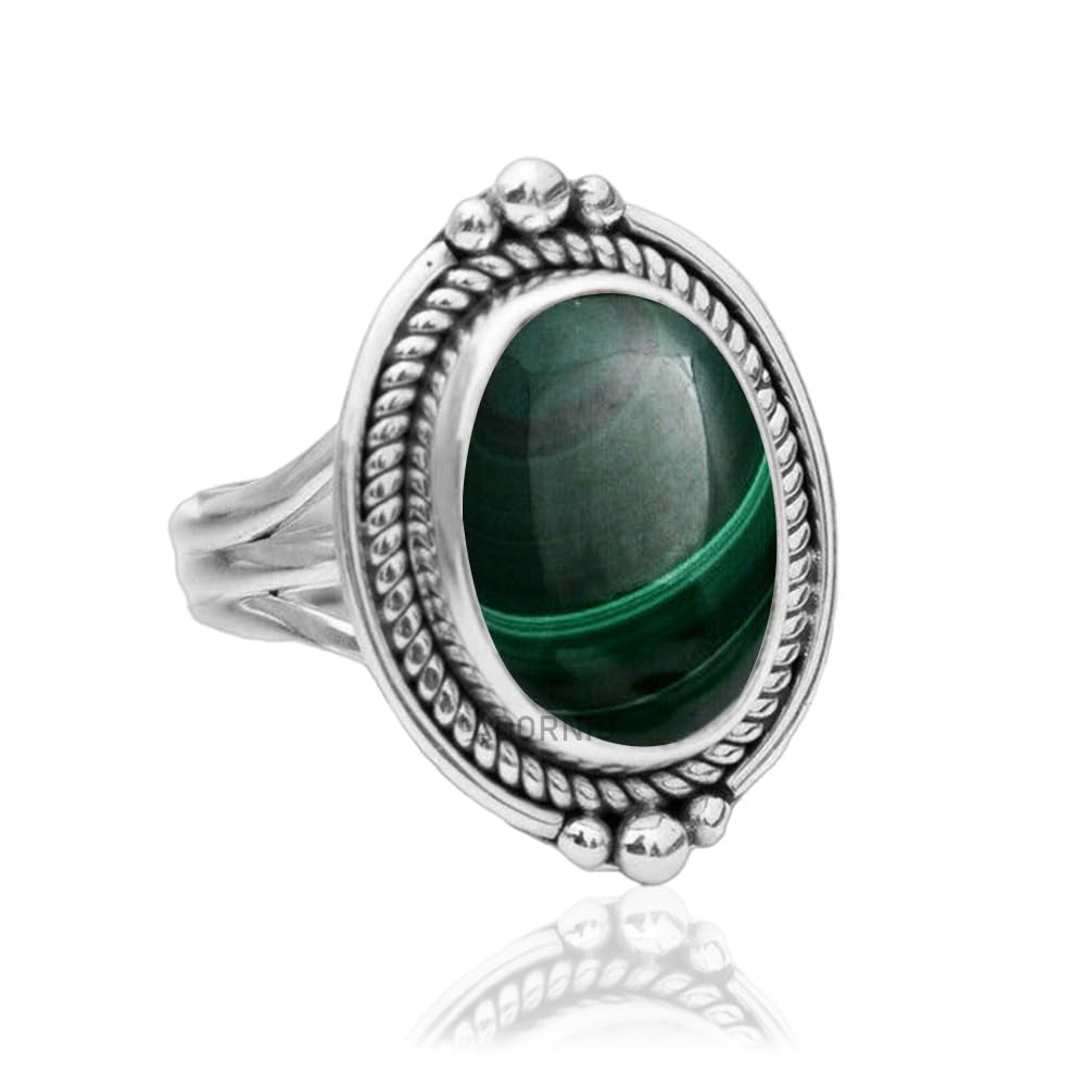 Fine Sterling Silver Ring with Natural Malachite Gemstone