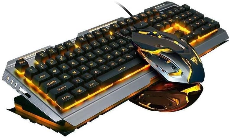 Wired Gaming Keyboard Mouse Combo with Orange Yellow LED Lights