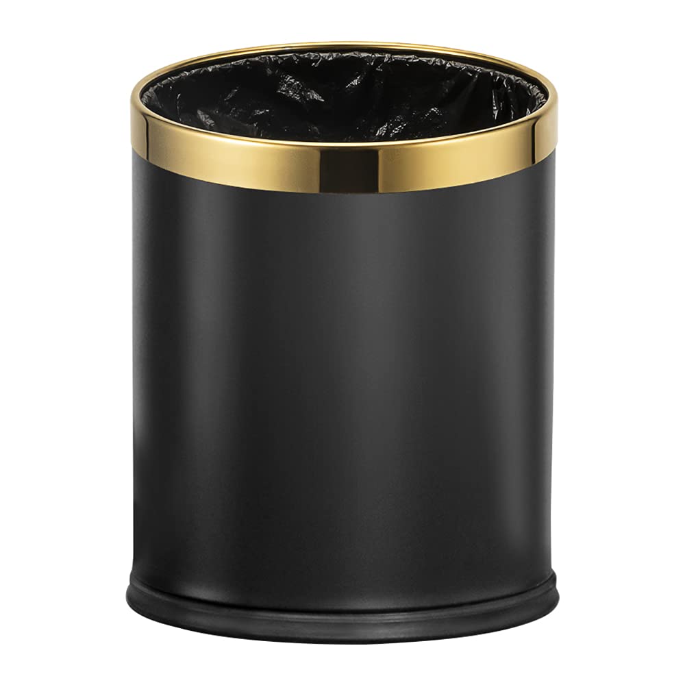 10L Black and Gold Open Top Trash Can for Office and Home