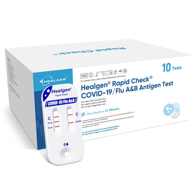 Healgen Rapid Check COVID-19 and Flu A&B Test Kit for Home Use