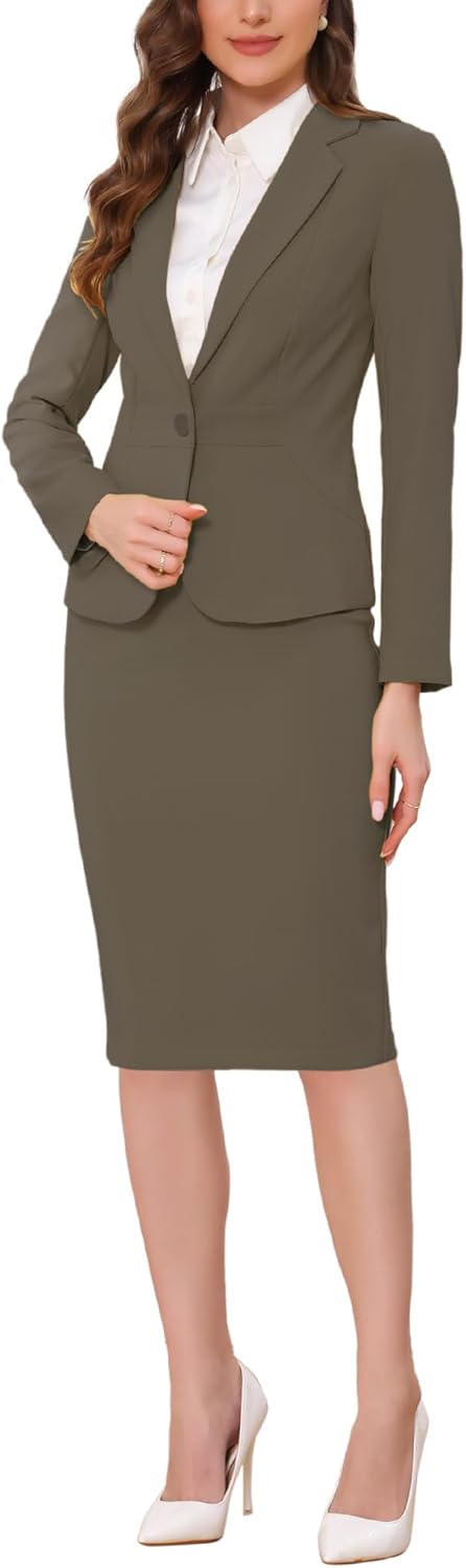 Allegra K Women's 2 Piece Skirt Suit Set for Business Wear