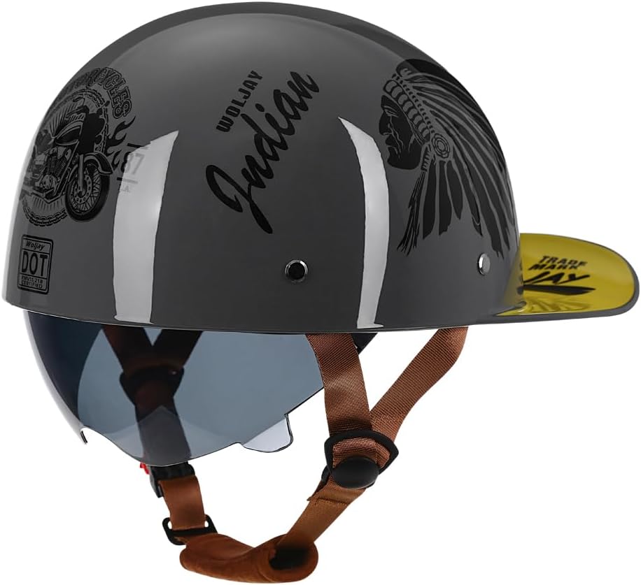 Woljay Vintage Retro Open Face Motorcycle Helmet - DOT Certified for Ultimate Safety