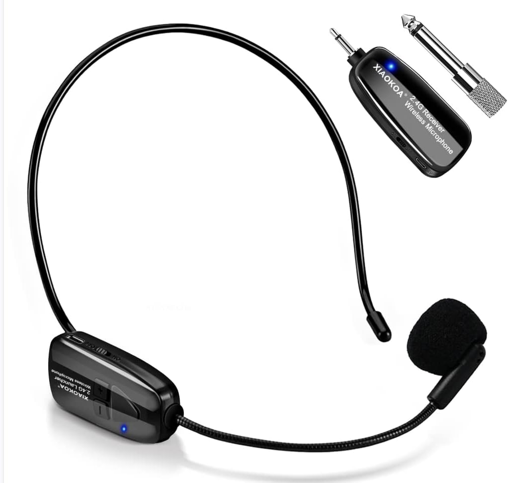 XIAOKOA Wireless Microphone Headset for PA Systems - 165ft Range