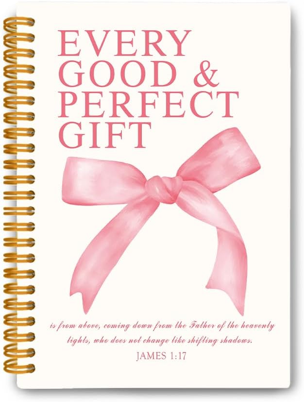 Pink Christian Spiral Journal - James 1:17 Scripture, 80 Sheets, 5.8x8.3
