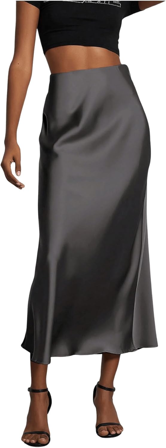 Elegant Satin Midi Skirt for Women - Flared Fishtail Style