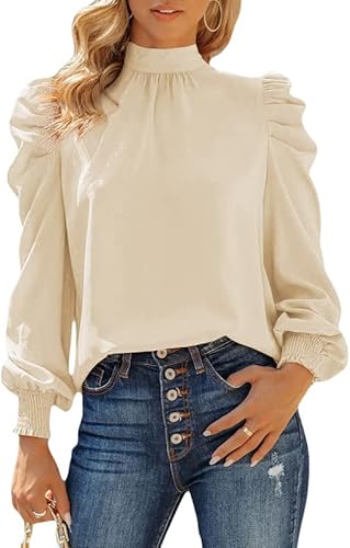 Dokotoo Womens Long Sleeve High Neck Puff Casual Tops Review
