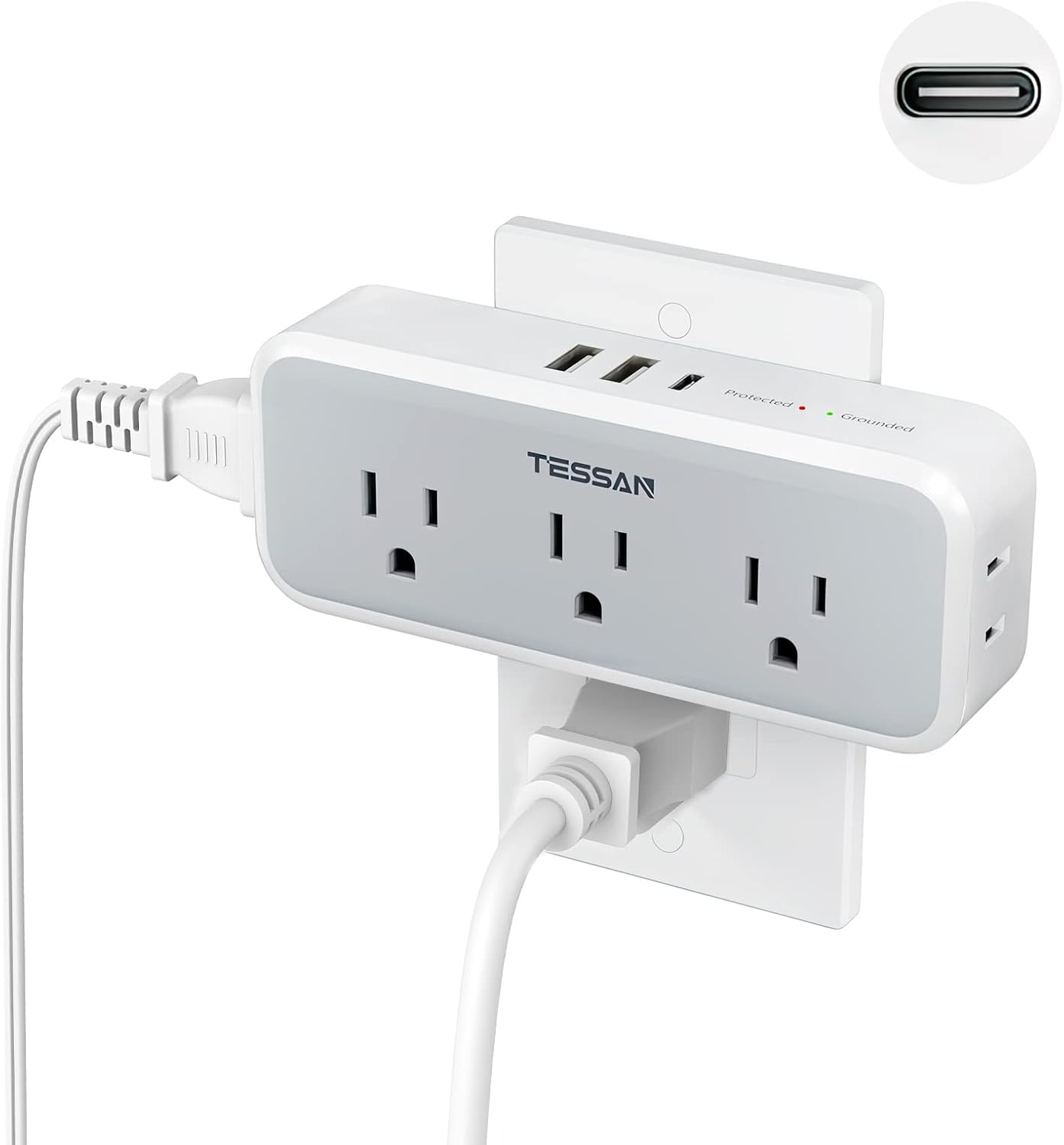 TESSAN 5-Outlet + 3 USB Wall Charger - Home Essential