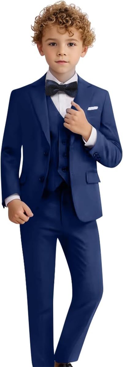Boys Suit Set Formal Dress Shirt with Bowtie and Vest for Kids