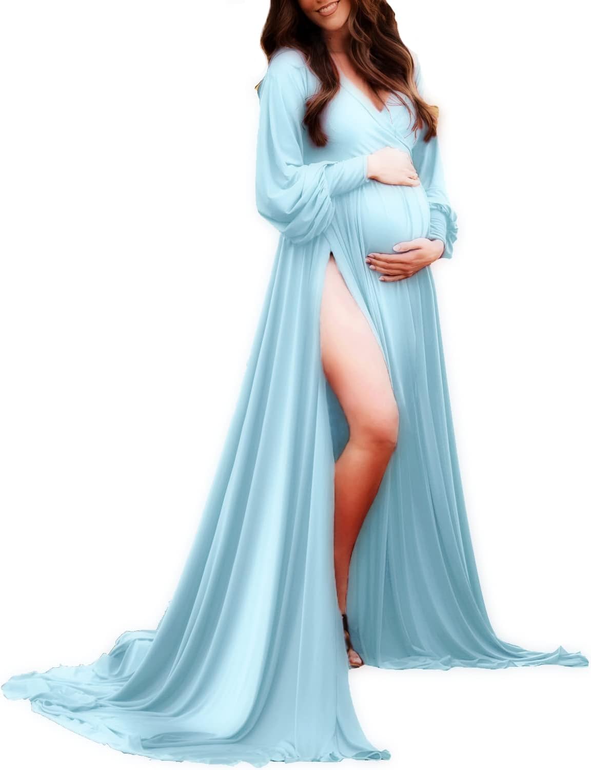 Dedysler Maternity Gowns Long Sleeves for Baby Shower Photoshoot