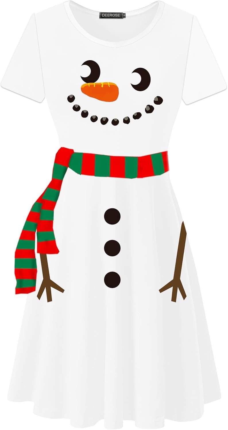 Deerose Christmas Short Sleeve Dresses for Festive Occasions