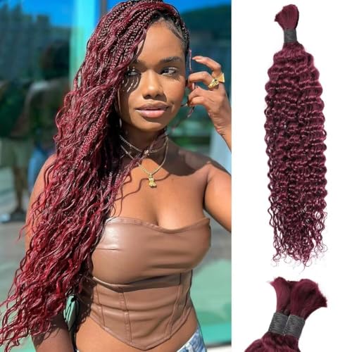 Burgundy Deep Water Wave Bulk Human Braiding Hair for Boho Styles