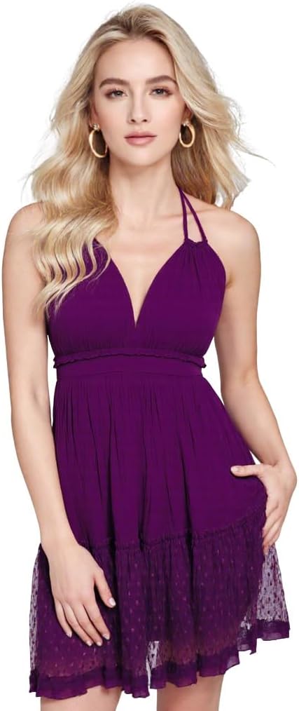 ForeMode Summer Deep V Neck Bohemian Mini Short Dress for Women