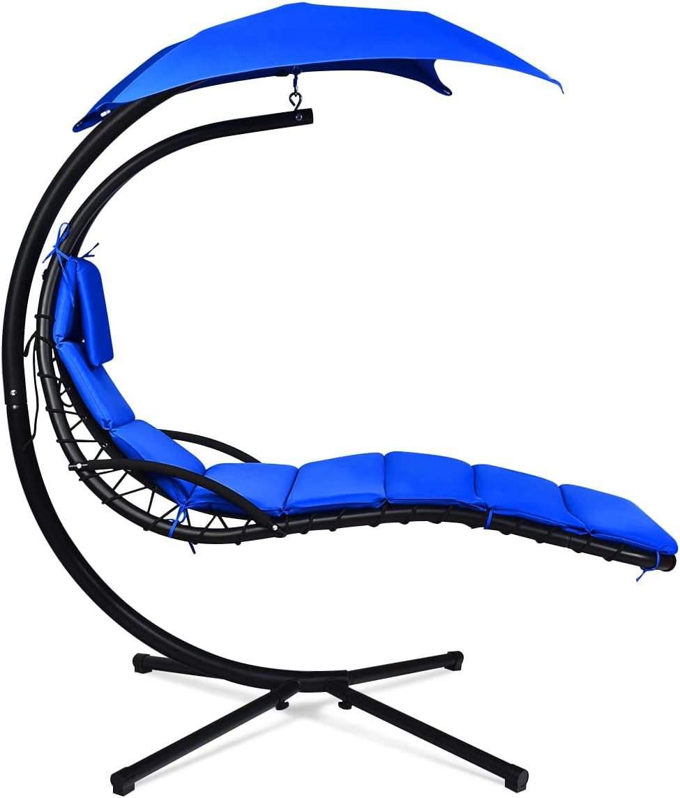 Giantex Hanging Chaise Lounger Chair with Adjustable Canopy