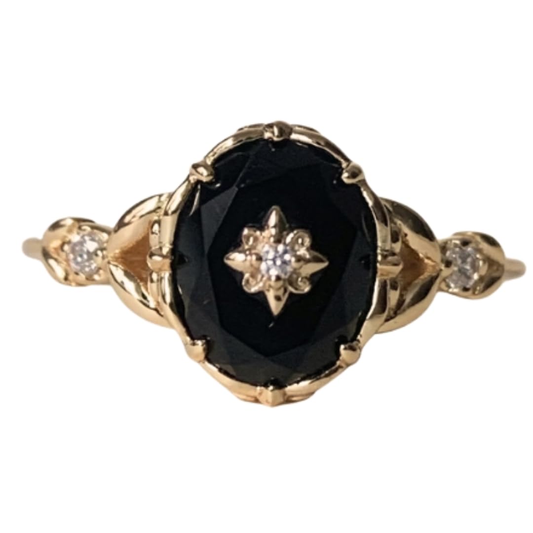 Vintage Art Deco Ring for Women - Black Onyx Gold Plated