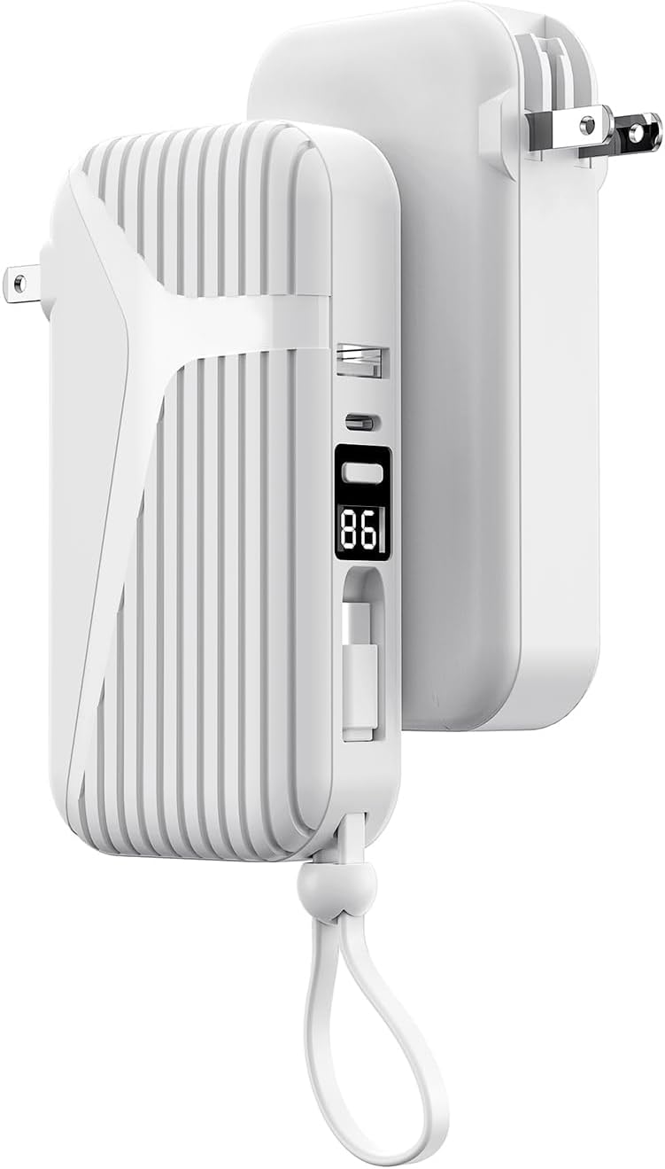10000mAh Portable Power Bank with Built-in Cables & Foldable Plug