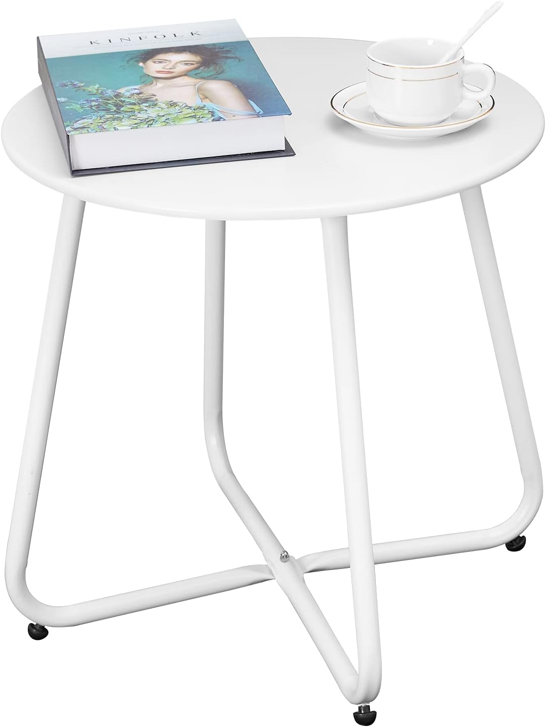 Outdoor Table Small Patio Side Table Waterproof Round Metal