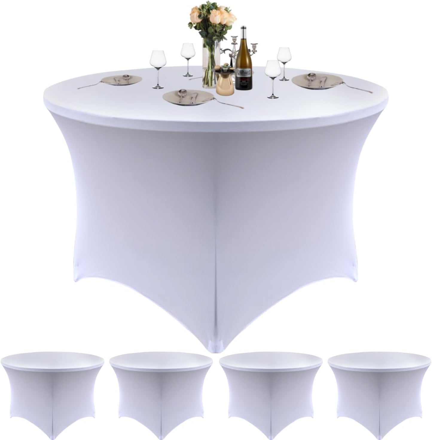 4 Pack 48-Inch Round Spandex Tablecloths for Events and Parties