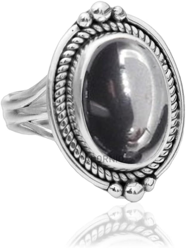 925 Sterling Silver Ring with Natural Hematite Gemstone Elegance