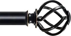 KAMANINA 1 Inch Curtain Rod with Twisted Cage Finials for Windows