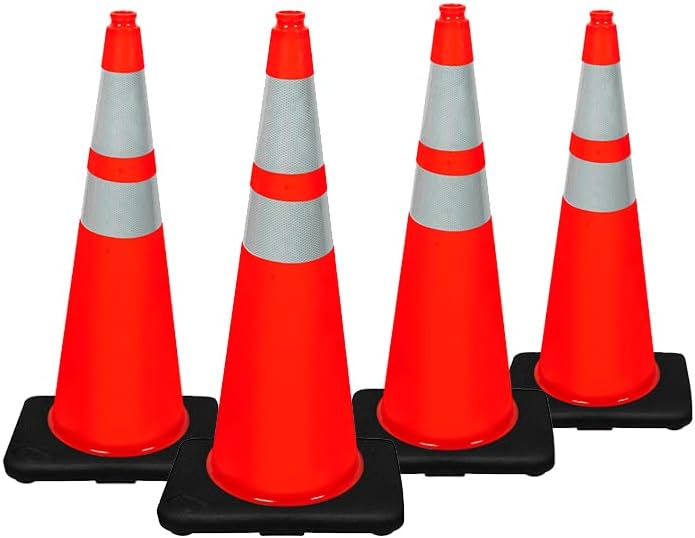 36 inch Orange PVC Traffic Safety Cones with Reflective Collars