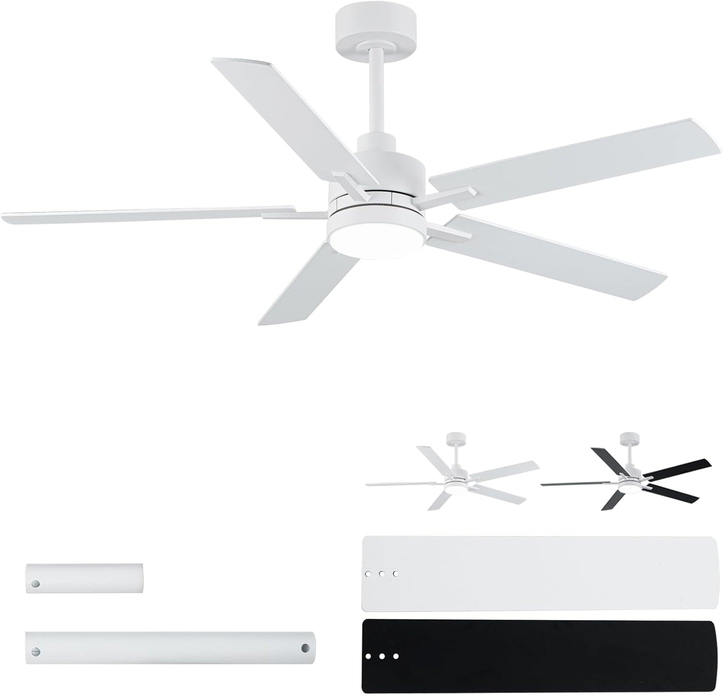 52 in White Ceiling Fans with Lights and Remote for Modern Homes