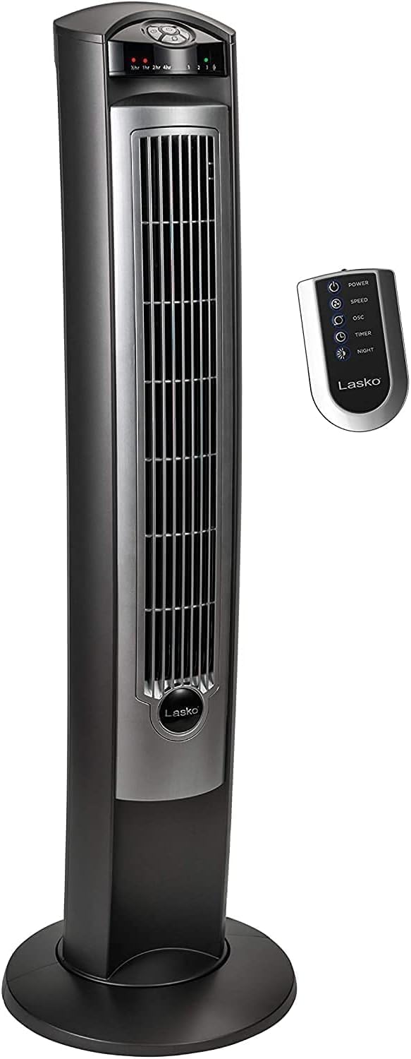Lasko Oscillating Tower Fan with Remote for Bedroom Cooling
