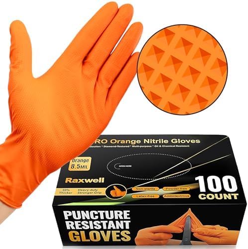 Raxwell Orange Nitrile Gloves - Heavy Duty Grip