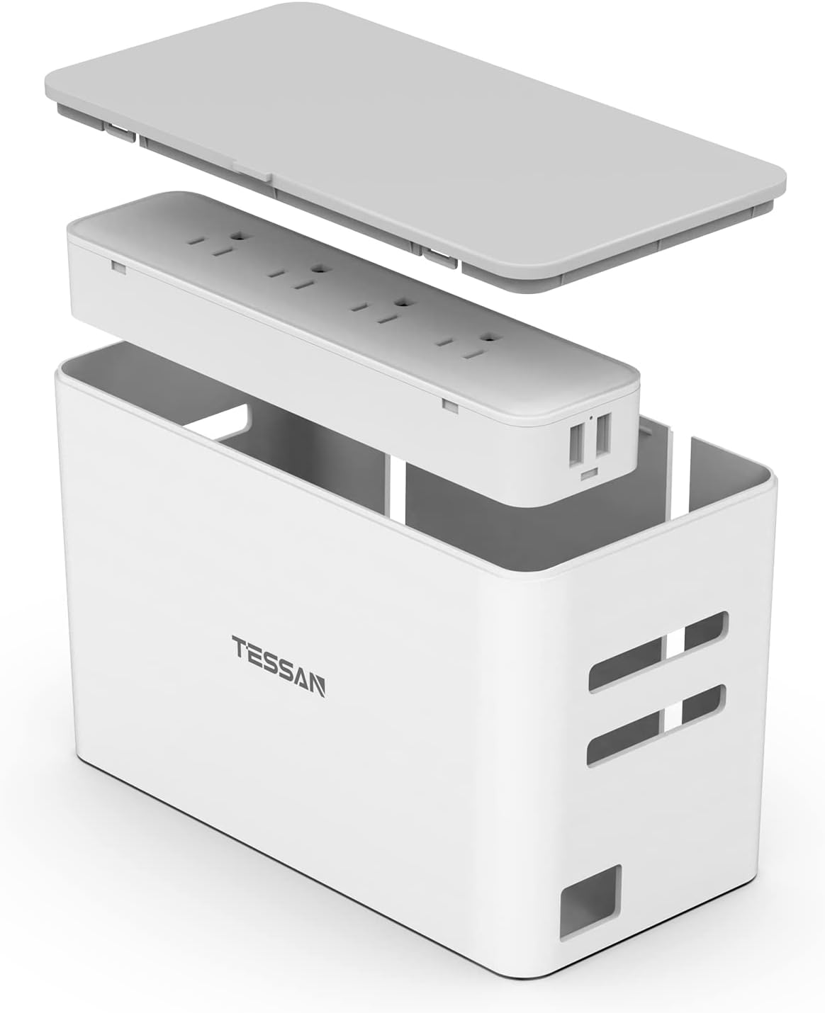 TESSAN Power Strip with Cable Management Box - Organize and Charge Efficiently