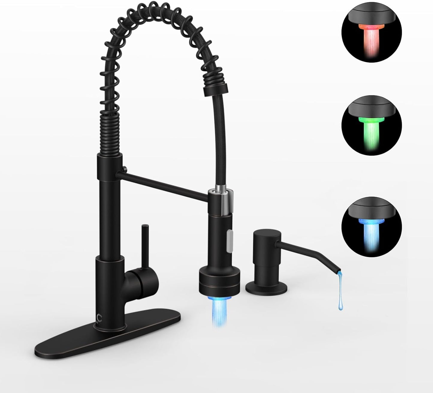 Bronze Kitchen Faucet with Sprayer and LED Light Features