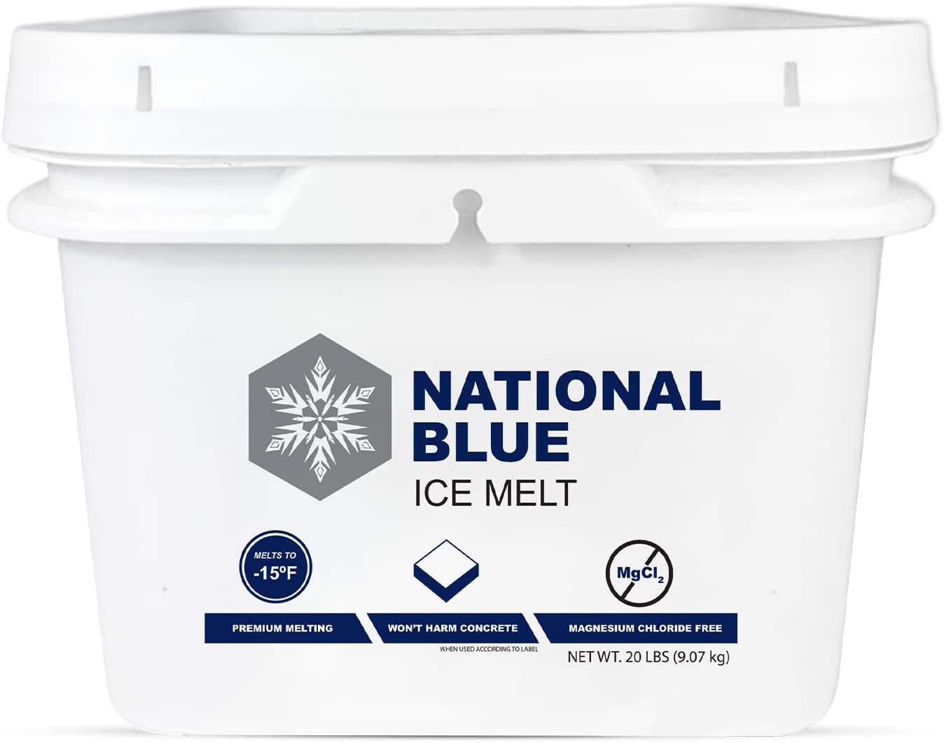 National Blue Snow Salt Ice Melt 20lb Bucket - Fast Acting Melter