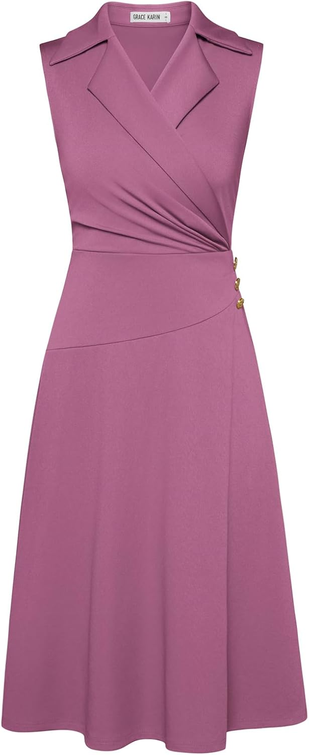 Notch Lapel Ruched Wrap V Neck Midi Dress for Women 2025