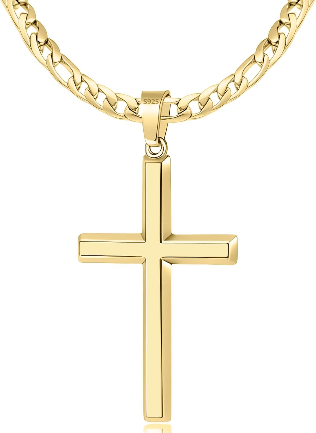S925 Sterling Silver Beveled Edge Cross Necklace for Men Women