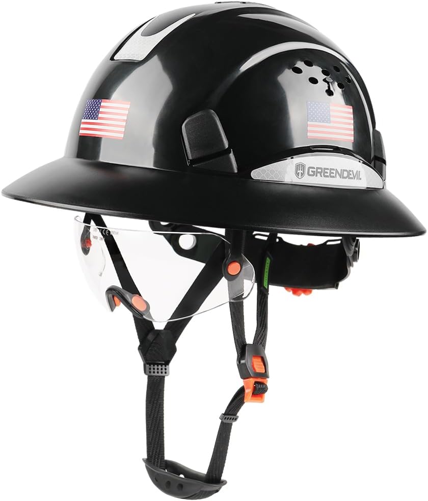 Vented Full Brim Hard Hat with Built-In Visor and Cooling Towel