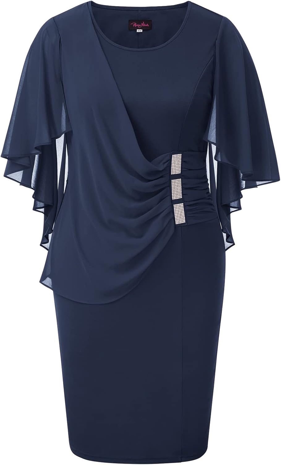 Plus Size Chiffon Ruffle Cape Sleeve Bodycon Pencil Dress