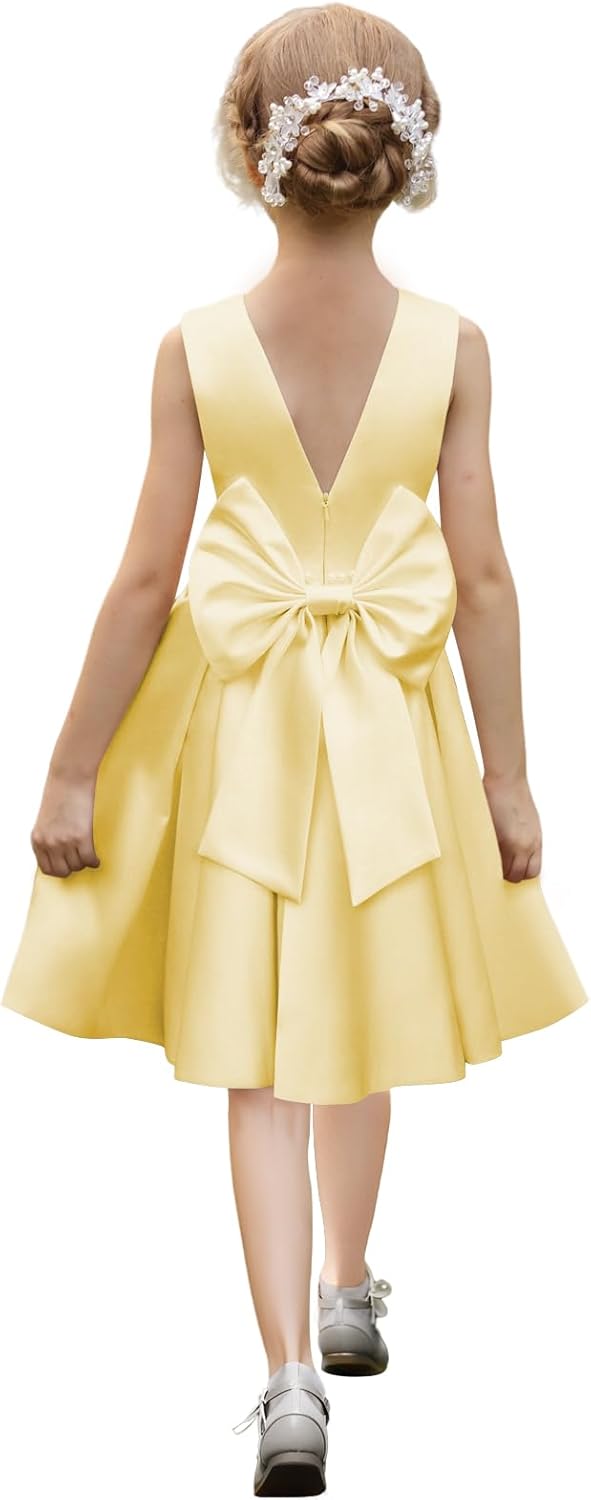 Satin Flower Girl Dresses for Wedding Backless Princess Gowns