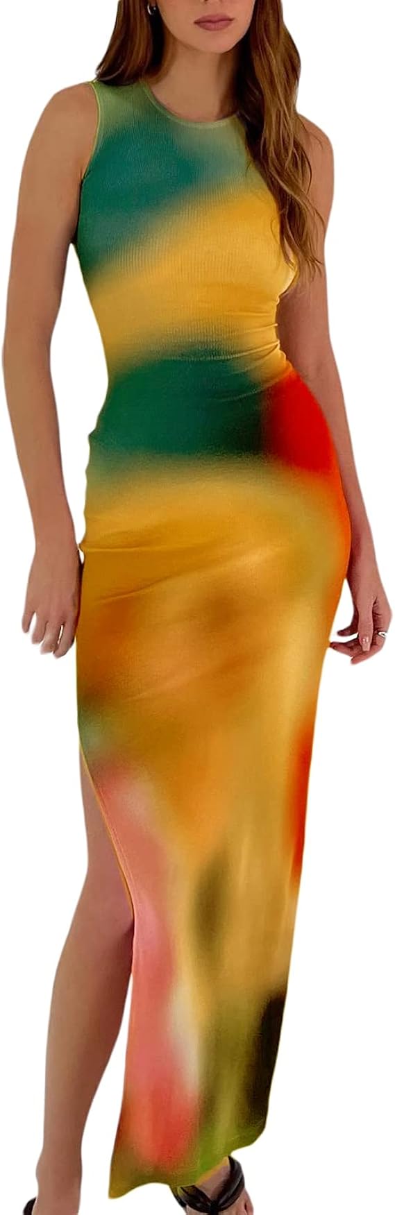 Women's Casual Tie-Dye Bodycon Maxi Dress for Beach Parties