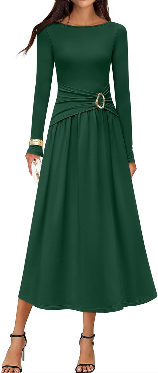 Elegant Boat Neck Midi Dress for Women - Fall Fashion 2025
