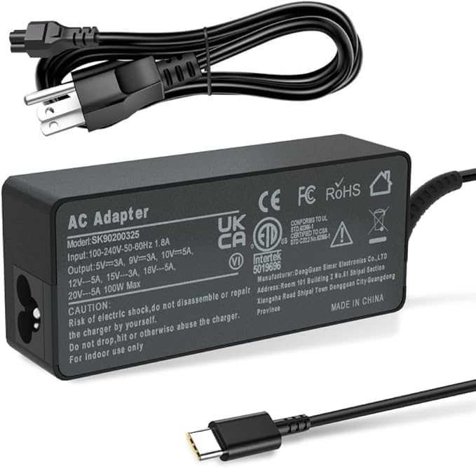 100W USB-C Laptop Charger for Lenovo Yoga and ThinkPad Models