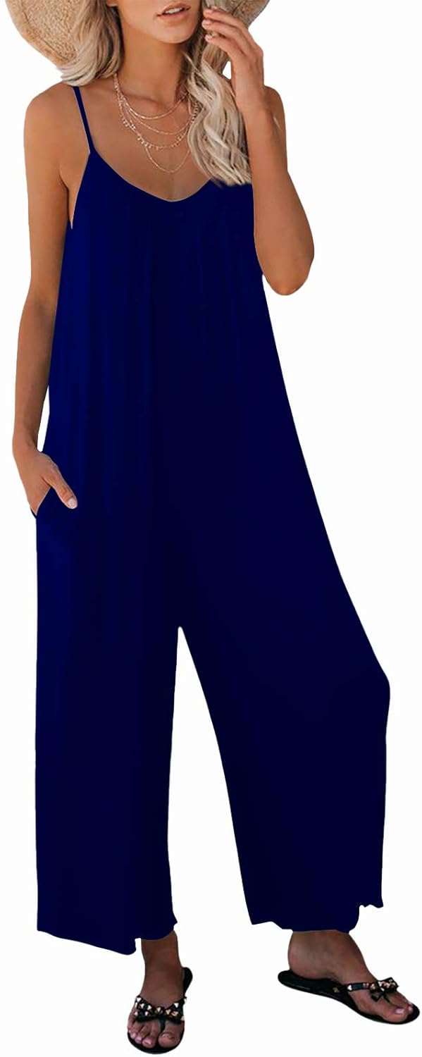 Womens Casual Sleeveless Strap Jumpsuits with Pockets for Style