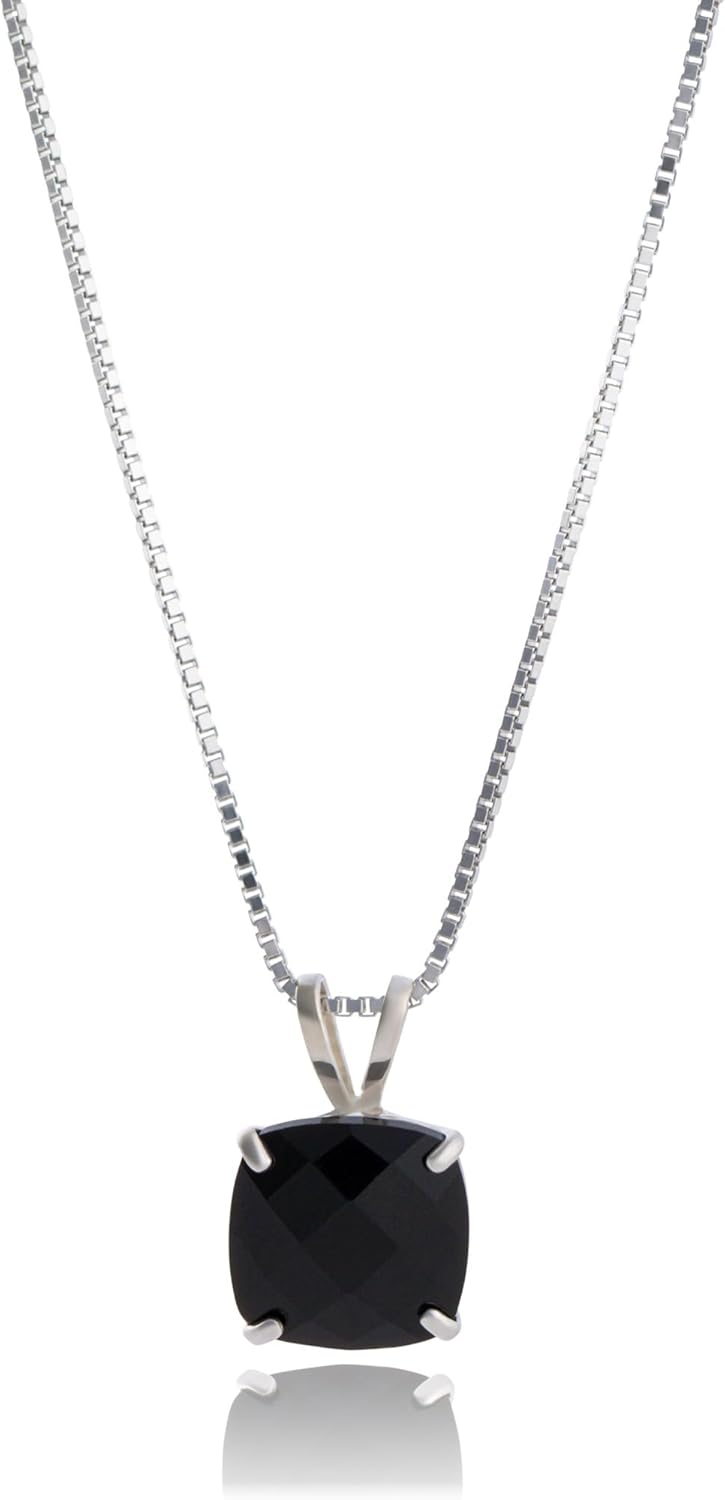 Cushion Cut Gemstone Necklace with 8mm Onyx Pendant for Women