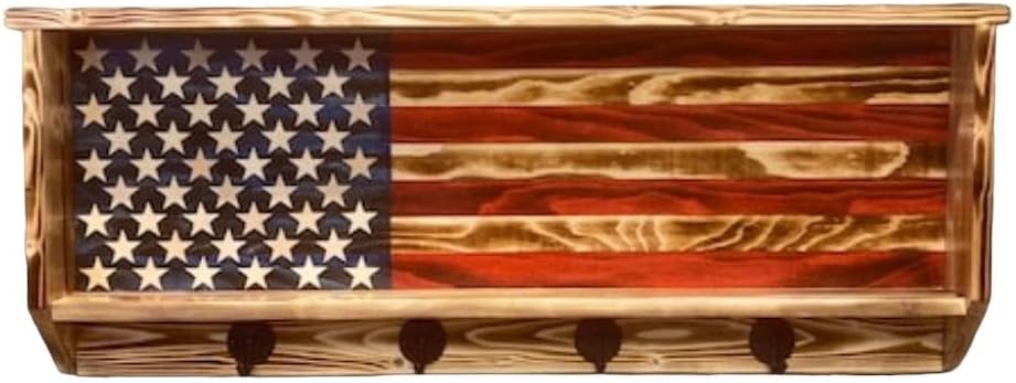 American Flag Hat Rack - Rustic Wooden Coat Rack for Home