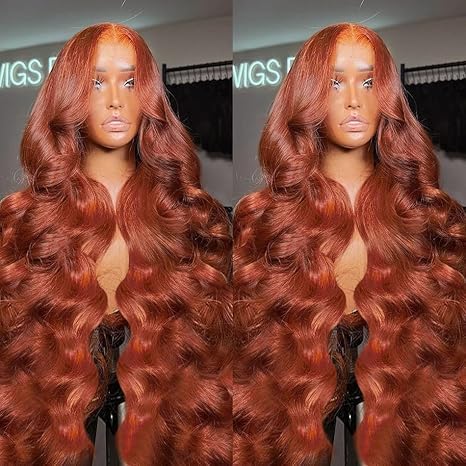 36 Inch Ginger Wig Human Hair with Transparent Lace Front Design