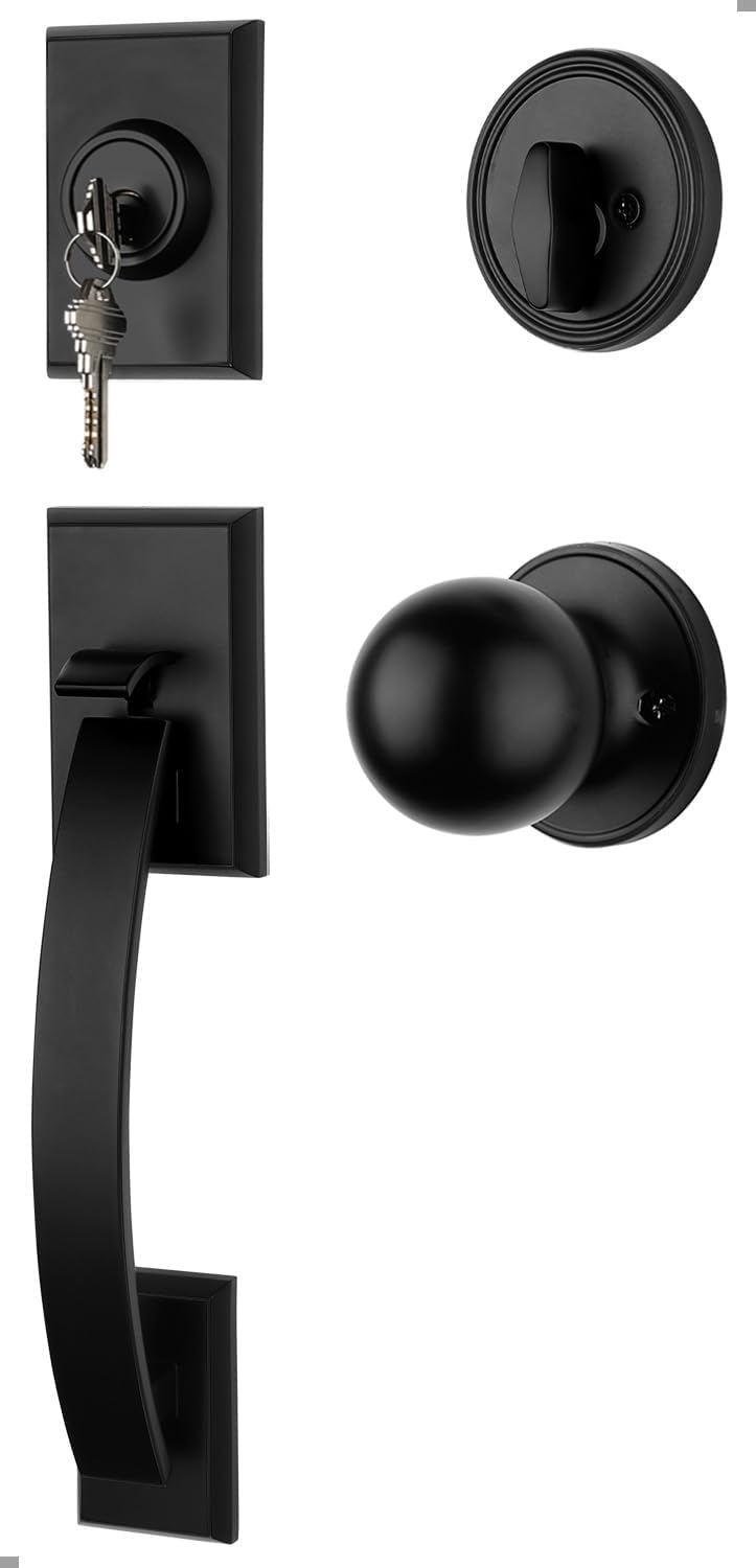 Modern Black Front Door Handle and Deadbolt Set for Security